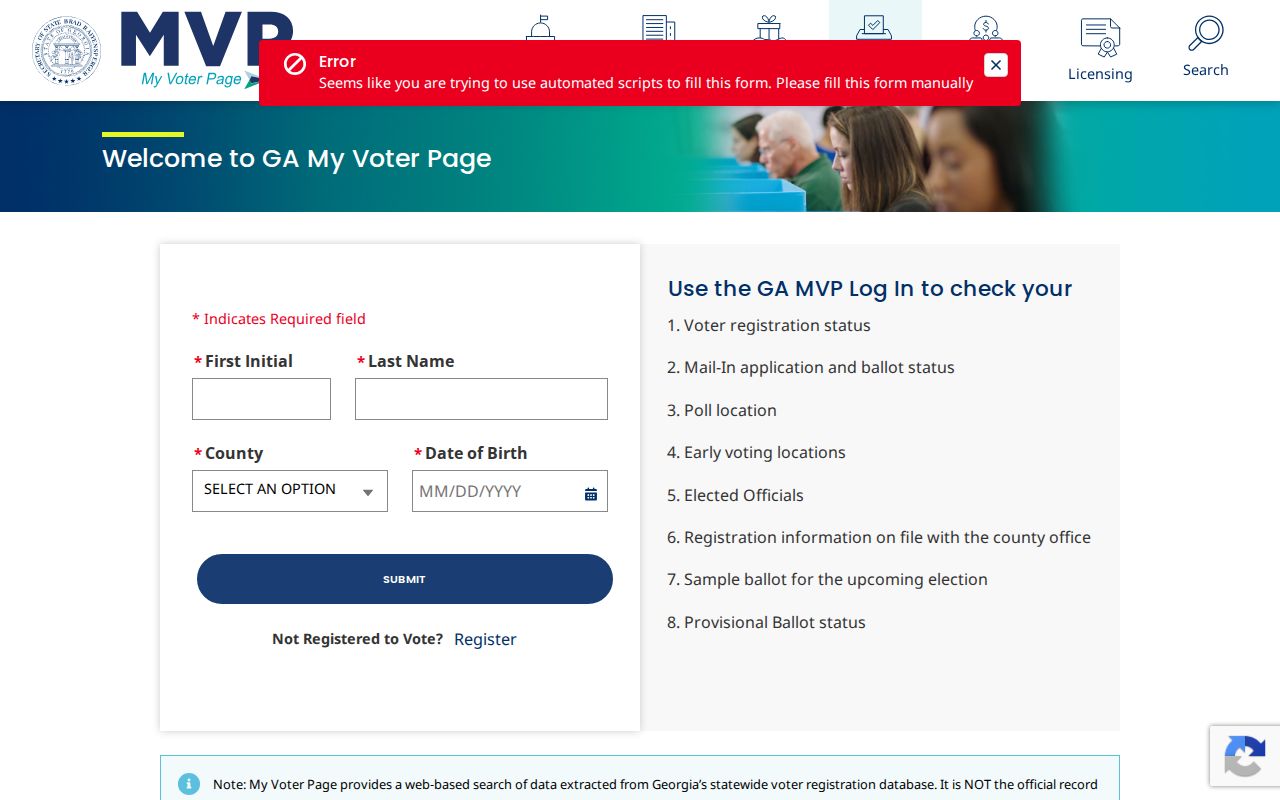 Duluth voter registration lookup on Georgia My Voter Page