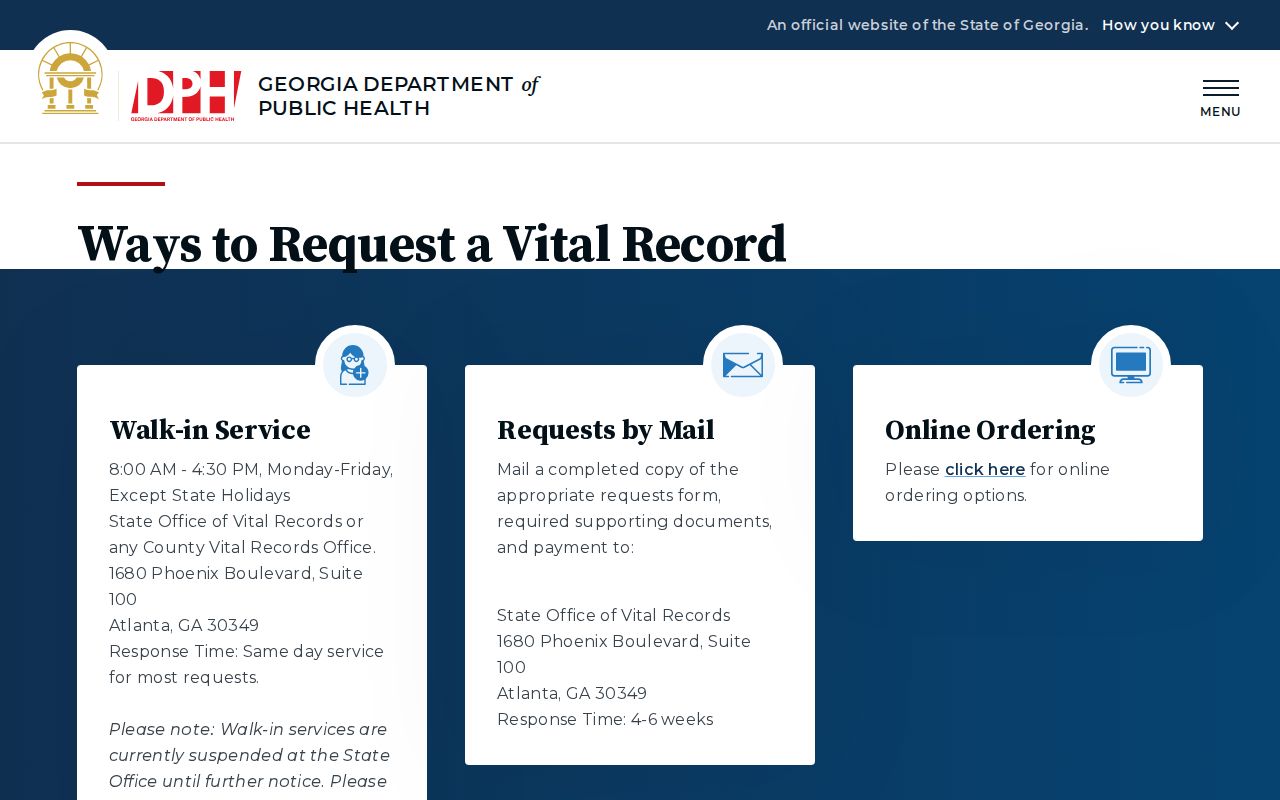 Georgia vital record channels for Duluth public records requests